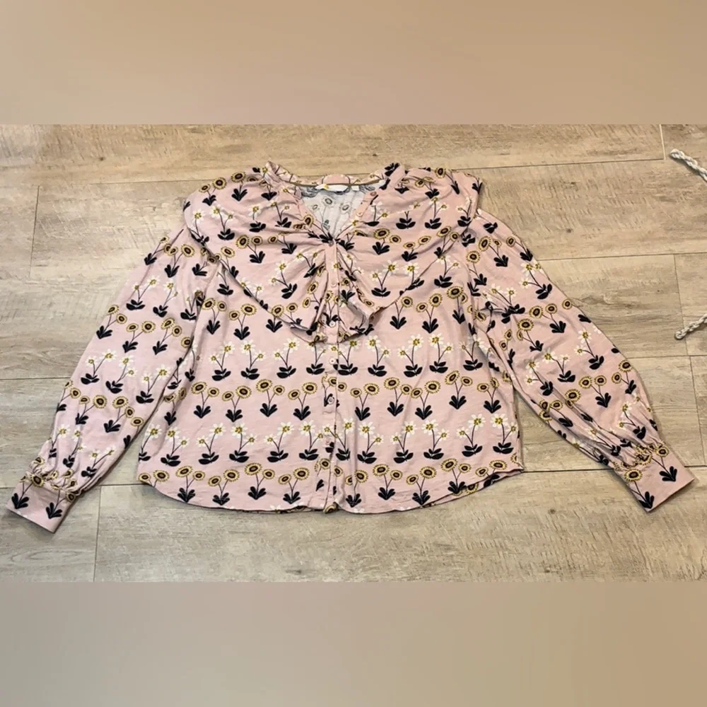 Boden Betsy Floral Sunflower Cotton Ruffled Front Button Top Size 14 - Picture 2 of 7
